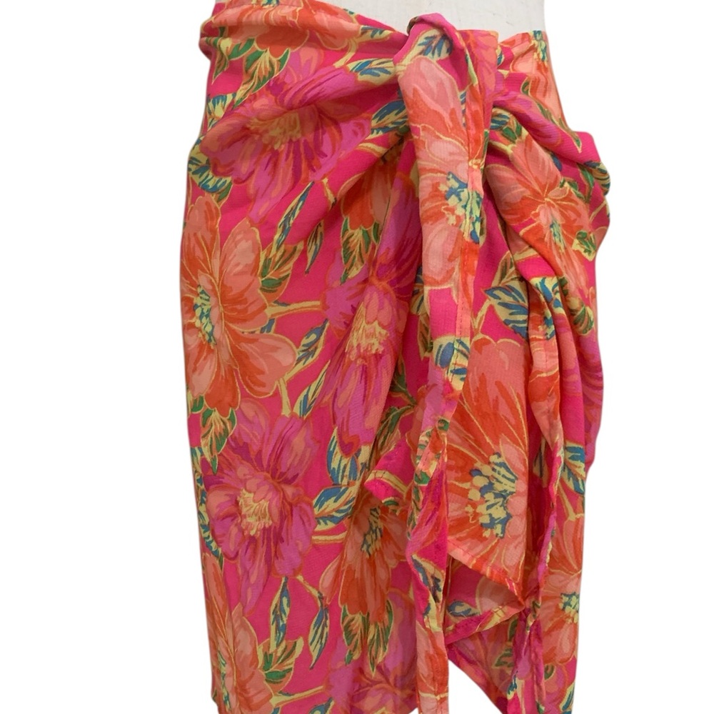 Beach Riot Sarong Skirt Womens OS Pink Floral Wrap Swim Cover Up Mini‎ - Picture 2 of 5